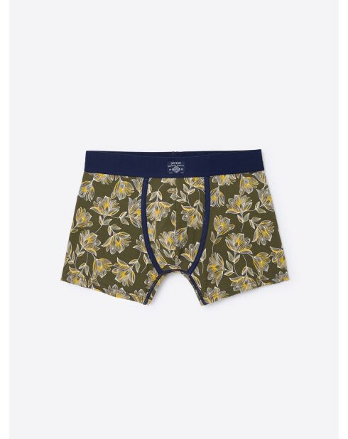 Boxer à fleurs en coton biologique kaki