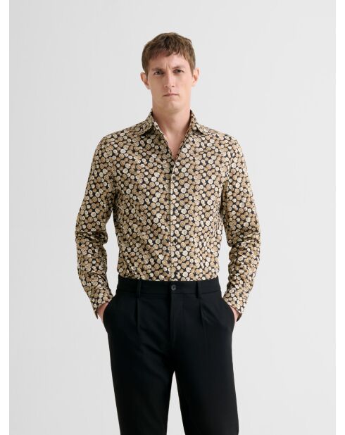 Chemise slim fleurie beige 3