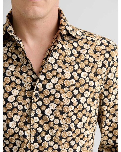 Chemise slim fleurie beige 3