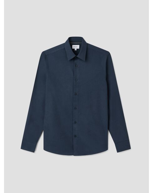 Marineblauw slim overhemd van katoenwol