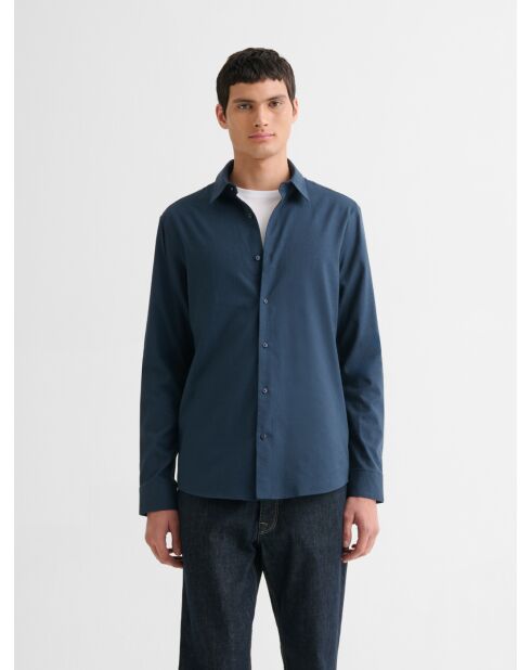 Marineblauw slim overhemd van katoenwol