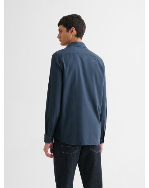 Marineblauw slim overhemd van katoenwol