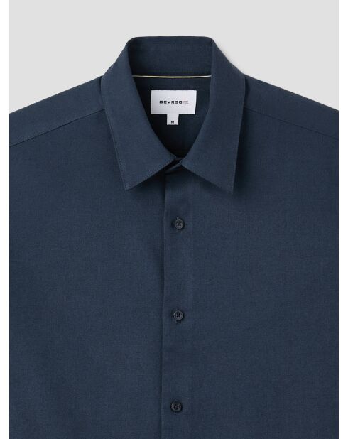 Marineblauw slim overhemd van katoenwol