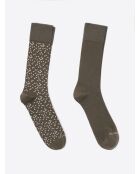 Lot de 2 paires de chaussettes fantaisie bicolore kaki