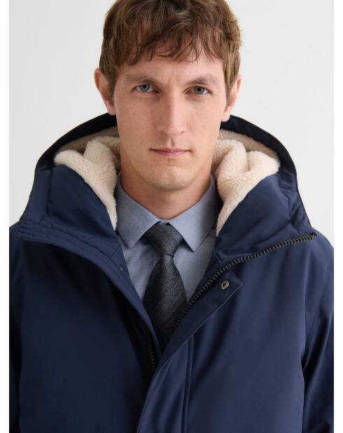 Parka déperlante à capuche sherpa deep blue