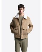 Blouson en velours col sherpa camel