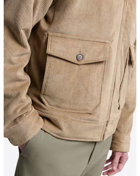 Camelkleurige fluwelen jas met sherpakraag