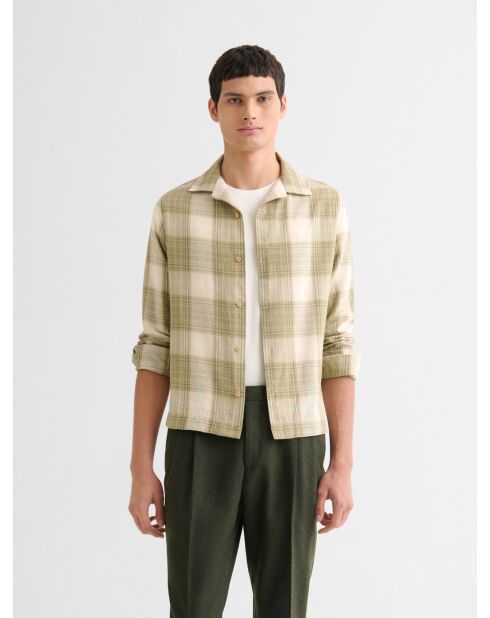 Camicia regolare a quadretti verde oliva