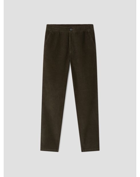 Chino en coton taille élastiquée kaki foncé