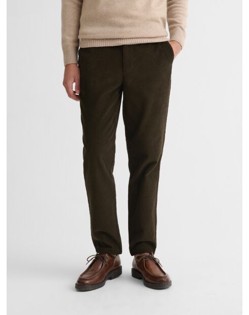 Chino en coton taille élastiquée kaki foncé