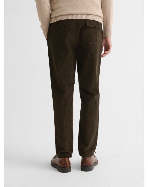 Chino en coton taille élastiquée kaki foncé