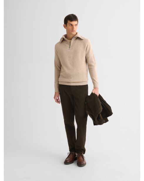Chino en coton taille élastiquée kaki foncé