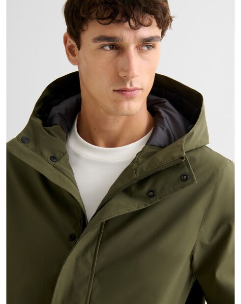 Parka con cappuccio idrorepellente verde salvia