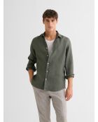 Camisa slim de lino verde oliva