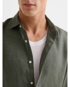 Camisa slim de lino verde oliva
