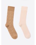 Lot de 2 paires de chaussettes fantaisie bicolore beige