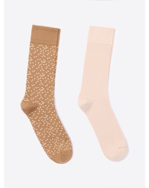 Lot de 2 paires de chaussettes fantaisie bicolore beige