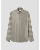 Licht kaki groen gestreept slim shirt
