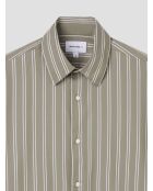 Licht kaki groen gestreept slim shirt