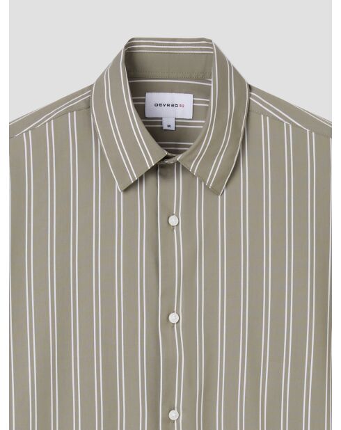 Licht kaki groen gestreept slim shirt