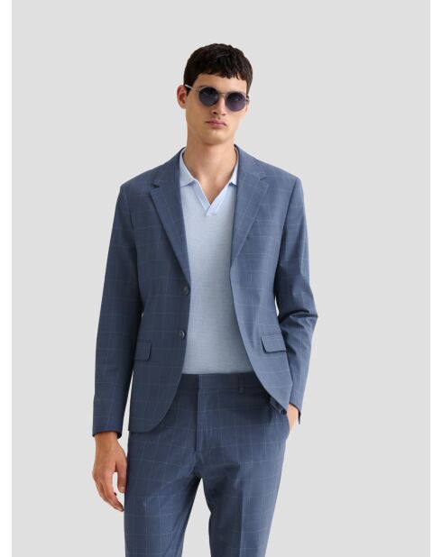 Veste de costume slim à carreaux bleue