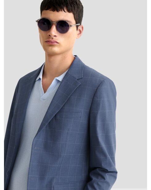 Veste de costume slim à carreaux bleue