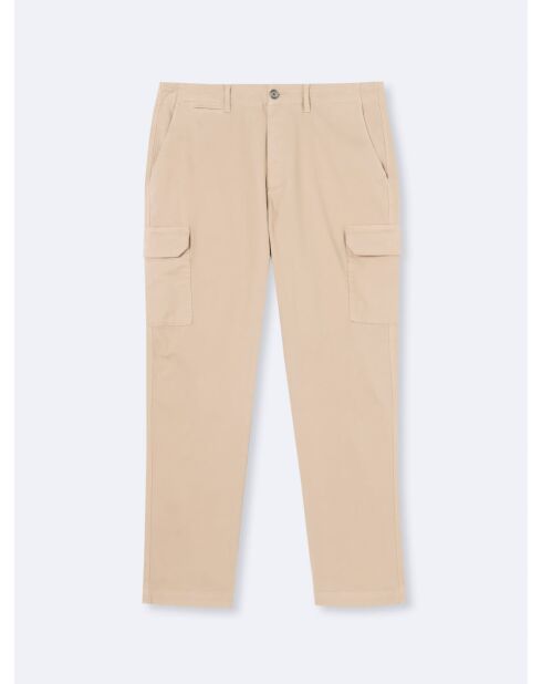 Pantalon cargo slim en coton stretch beige doux