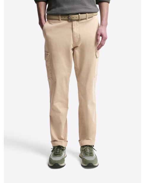 Pantalon cargo slim en coton stretch beige doux