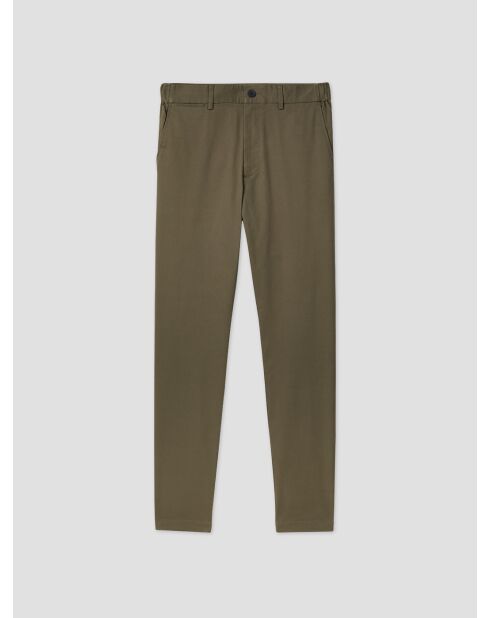 Chino slim stretch taille élastiquée kaki foncé