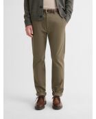 Chino slim stretch taille élastiquée kaki foncé