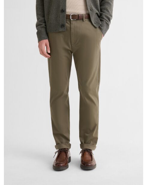 Chino slim stretch taille élastiquée kaki foncé