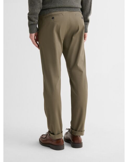Chino slim stretch taille élastiquée kaki foncé