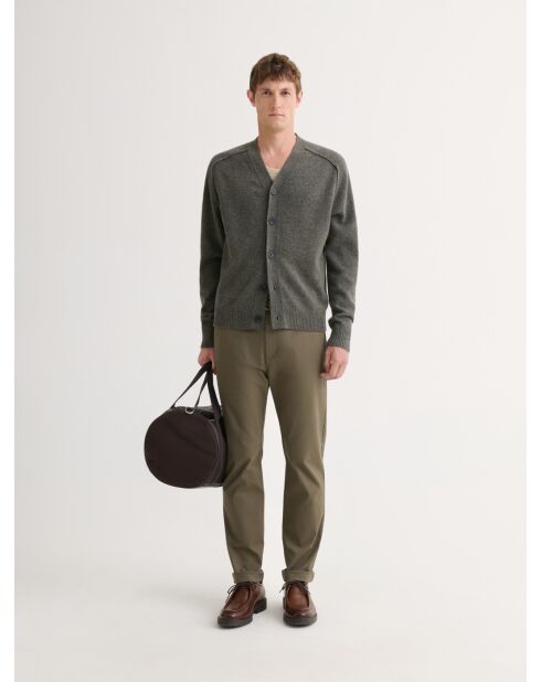 Chino slim stretch taille élastiquée kaki foncé