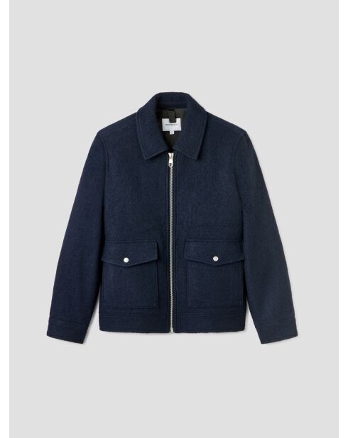 Blouson regular esprit laine bouillie bleu indigo