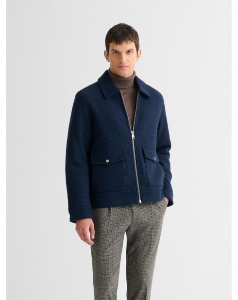 Blouson regular esprit laine bouillie bleu indigo