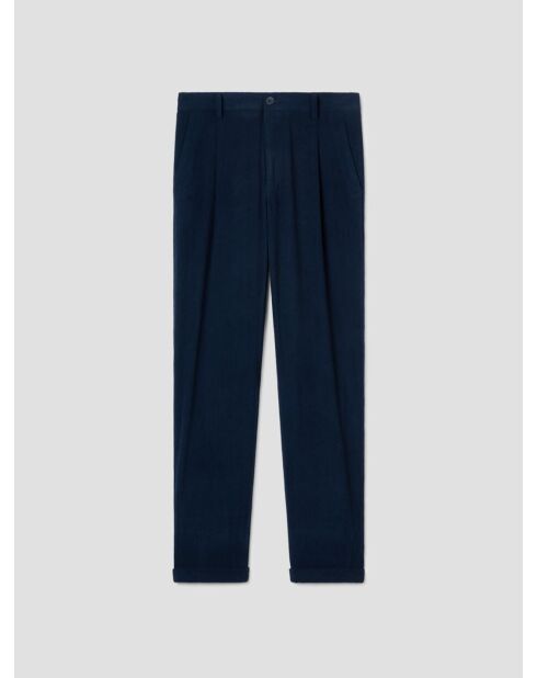 Pantalon à pinces en velours côtelé bleu gitane