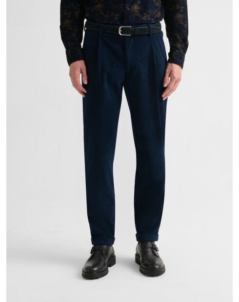 Pantalon à pinces en velours côtelé bleu gitane