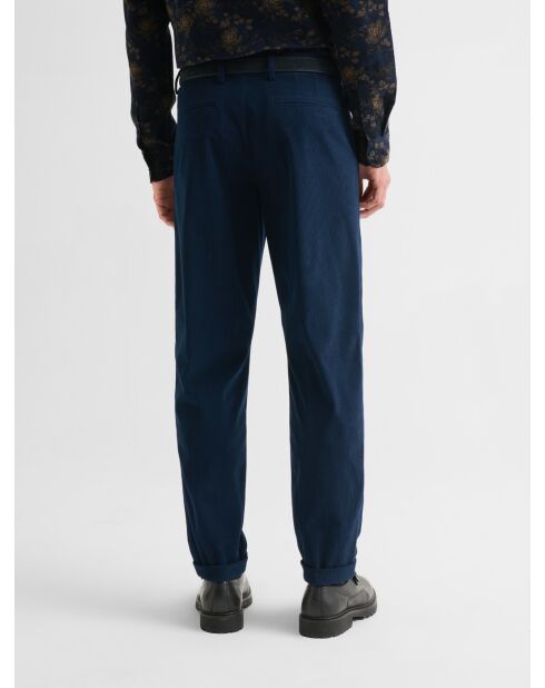 Pantalon à pinces en velours côtelé bleu gitane