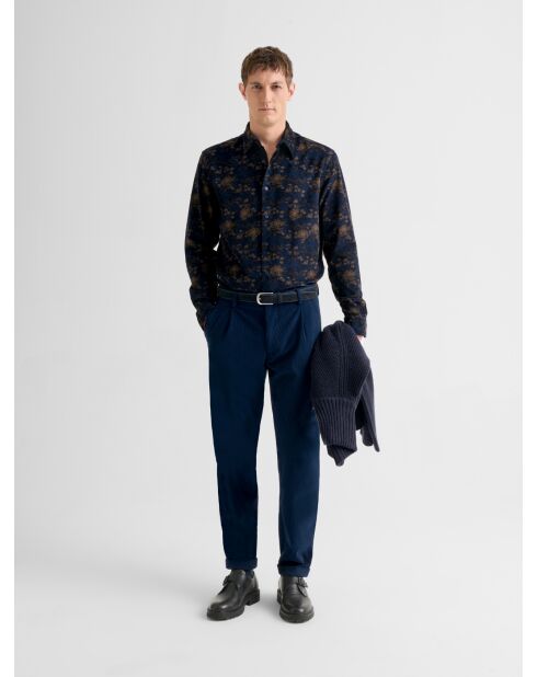 Pantalon à pinces en velours côtelé bleu gitane