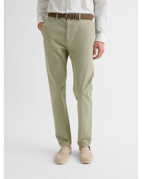 Chino slim stretch taille élastiquée tilleul