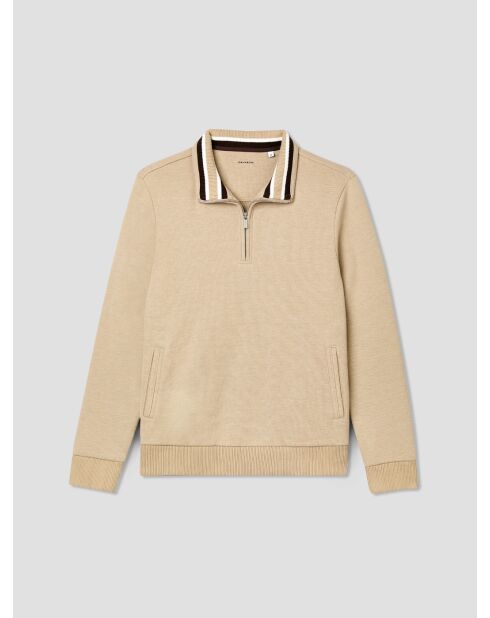 Sweat col zippé regular beige sable