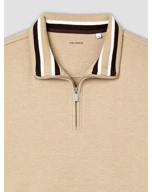 Sweat col zippé regular beige sable