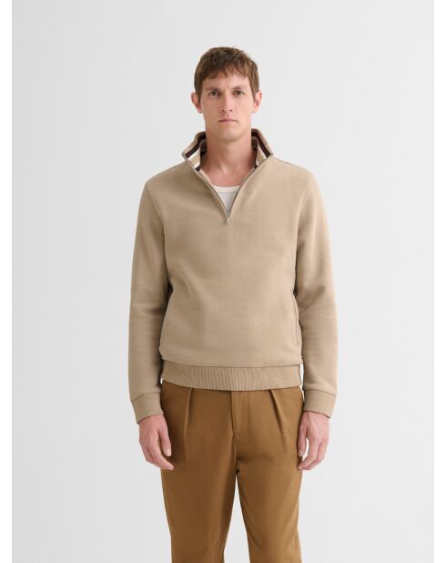 Sweat col zippé regular beige sable