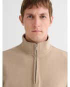 Sweat col zippé regular beige sable