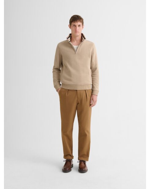 Sweat col zippé regular beige sable