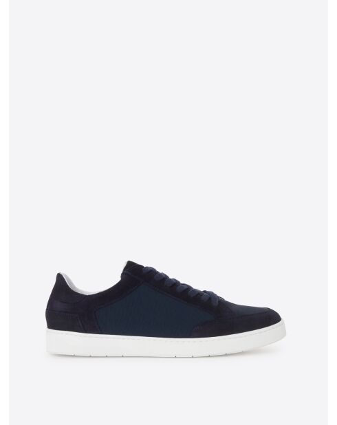 Donkerblauwe sneakers van twee materialen