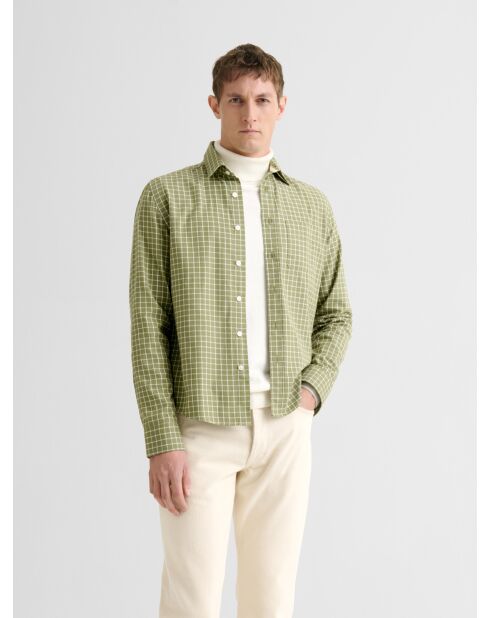 Camicia regolare a quadretti verde oliva