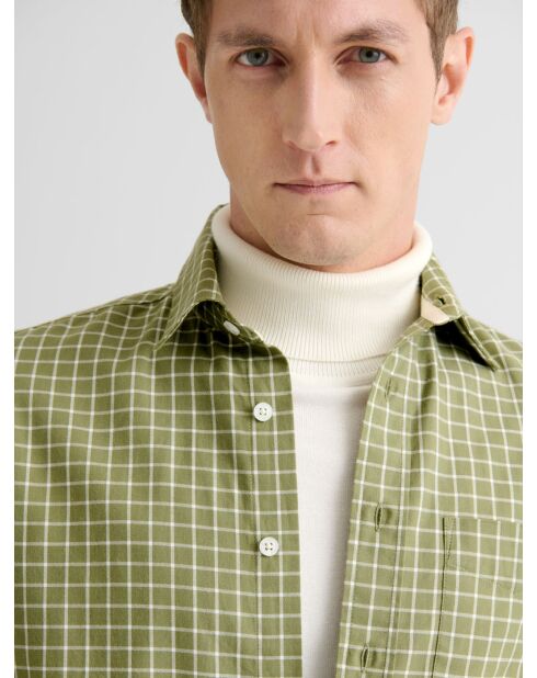 Camicia regolare a quadretti verde oliva