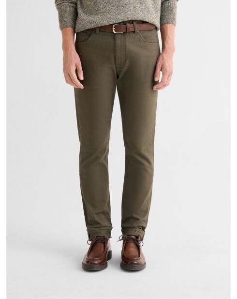 Dunkle Khakifarbene Stretch-Slim-Jeans