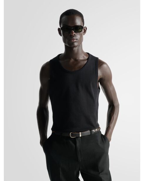 L'Atelier zwarte geribbelde tanktop met ronde hals